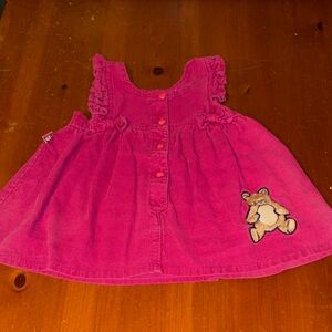Little North West Blue Pink Corduroy Baby Dress with Bear Patch
